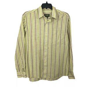 Men's Large Eddie Bauer Button Front Long Sleeve Shirt Stripe Cotton